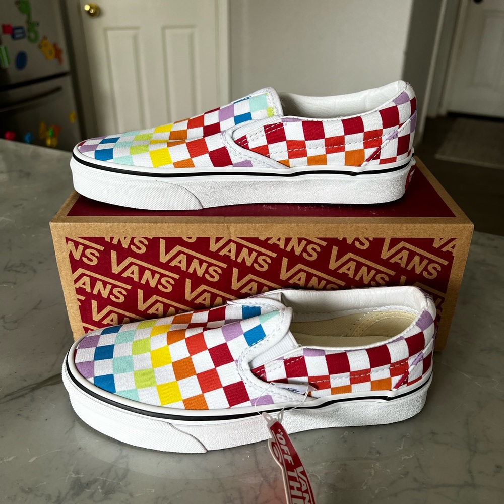 Brand new never worn rainbow checkerboard Vans